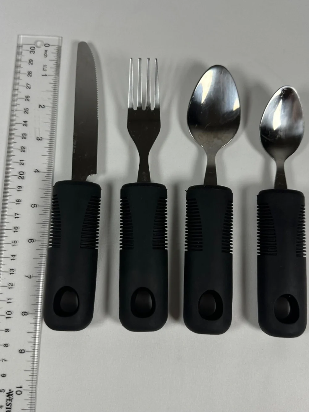 Adaptive Utensils 4 Piece Set Black Easy Grip Handles Elderly Friendly
